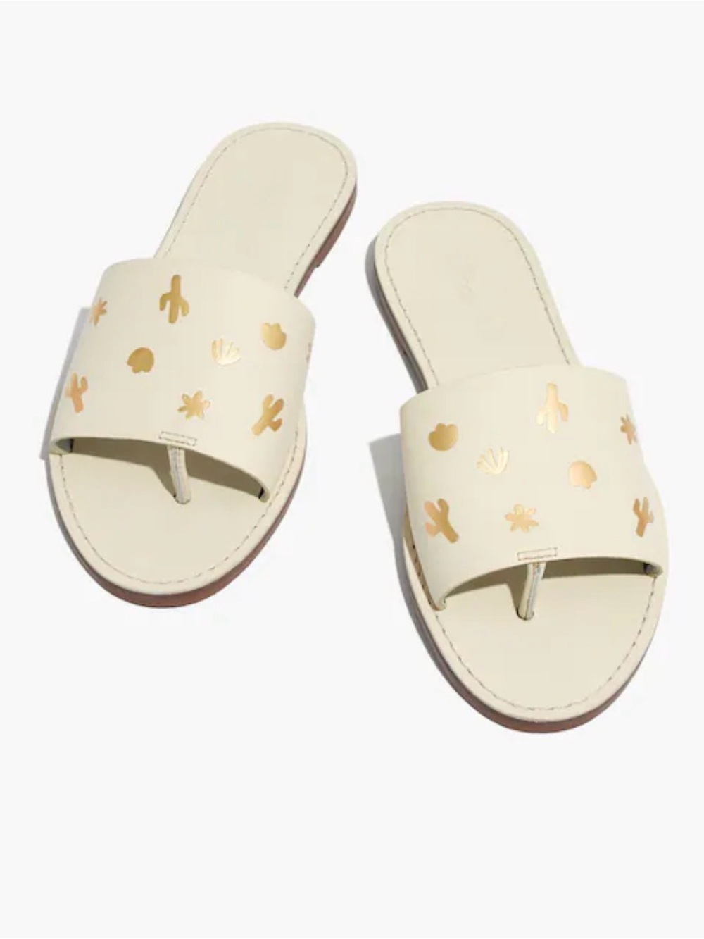 Madewell Real Leather Boardwalk Sandal Cream Gold Embossed Cactus Edition